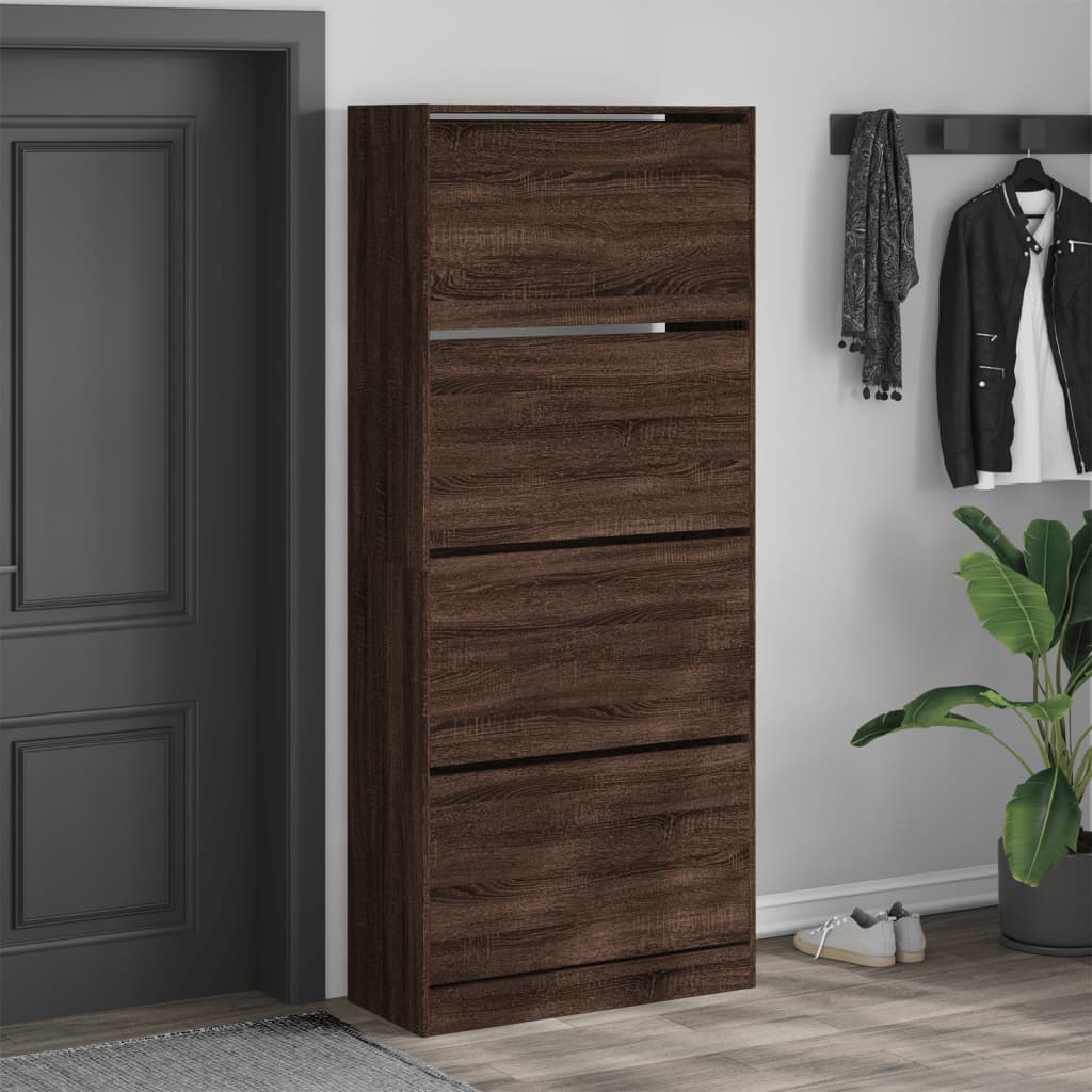 VidaXL Schuhschrank mit 4 klappbaren Schubladen 80 x 34 x 187,5 cm, Farbe Eiche braun