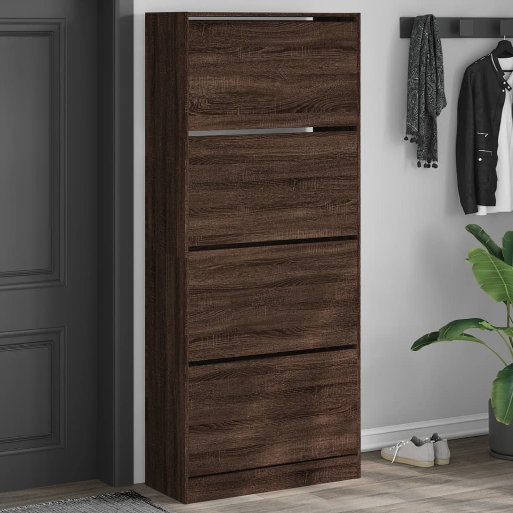 VidaXL Schuhschrank mit 4 klappbaren Schubladen 80 x 34 x 187,5 cm, Farbe Eiche braun