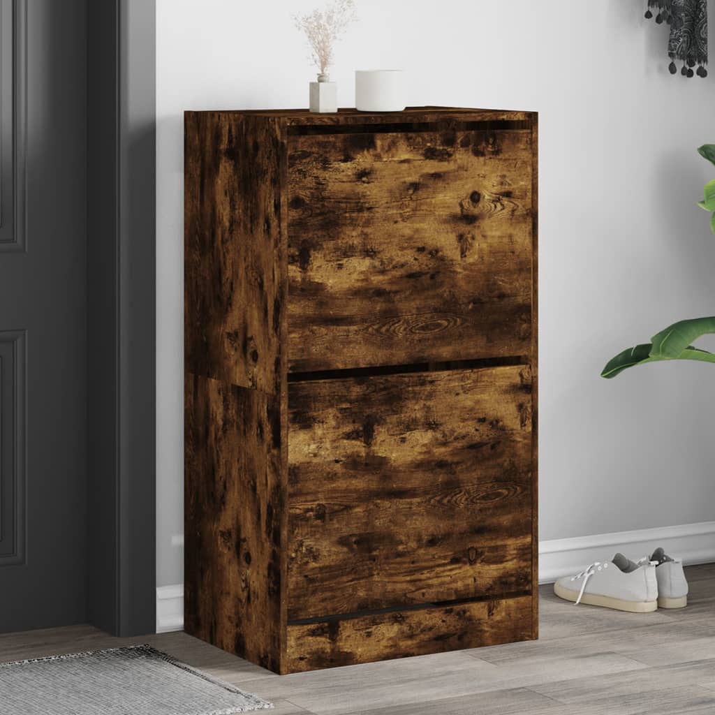 VidaXL Schuhschrank mit 2 klappbaren Schubladen 60x42x108 cm Räuchereiche