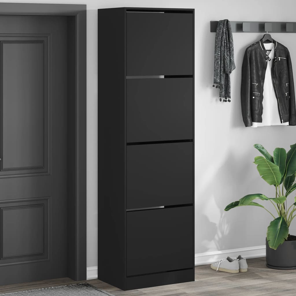 VidaXL Schuhschrank mit 4 klappbaren Schubladen 60x42x204 cm schwarz