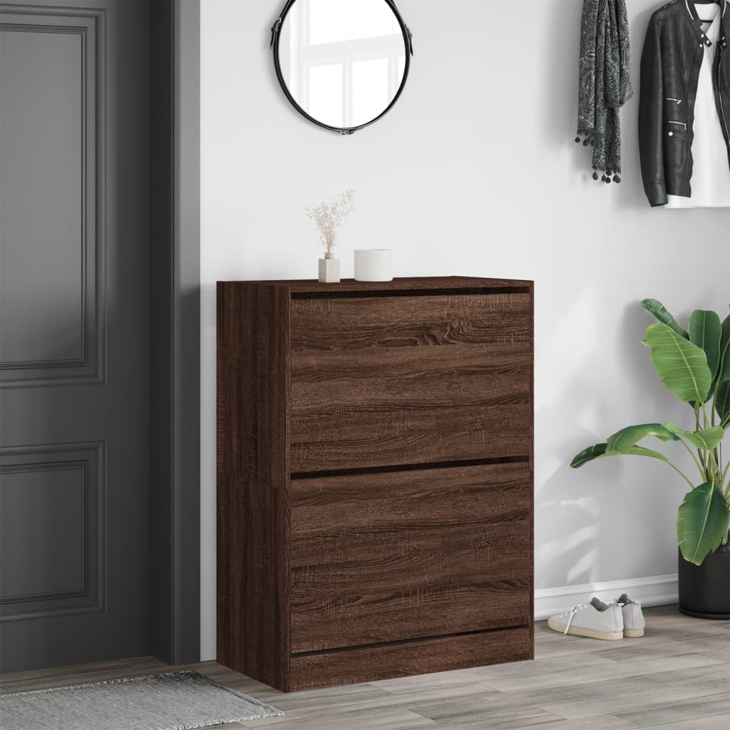 VidaXL Schuhschrank mit 2 Klappschubladen 80x42x108 cm, Farbe Eiche braun