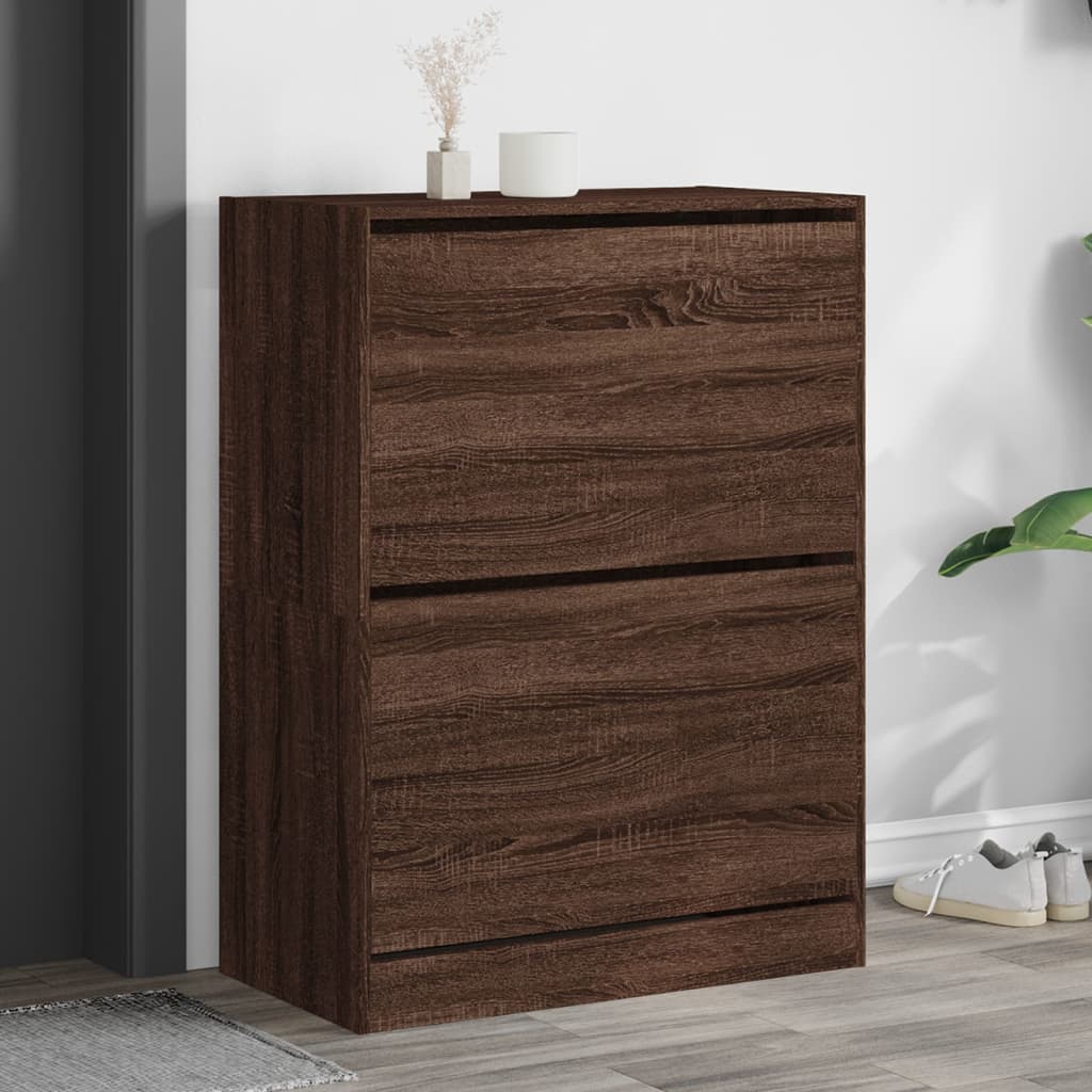 VidaXL Schuhschrank mit 2 Klappschubladen 80x42x108 cm, Farbe Eiche braun