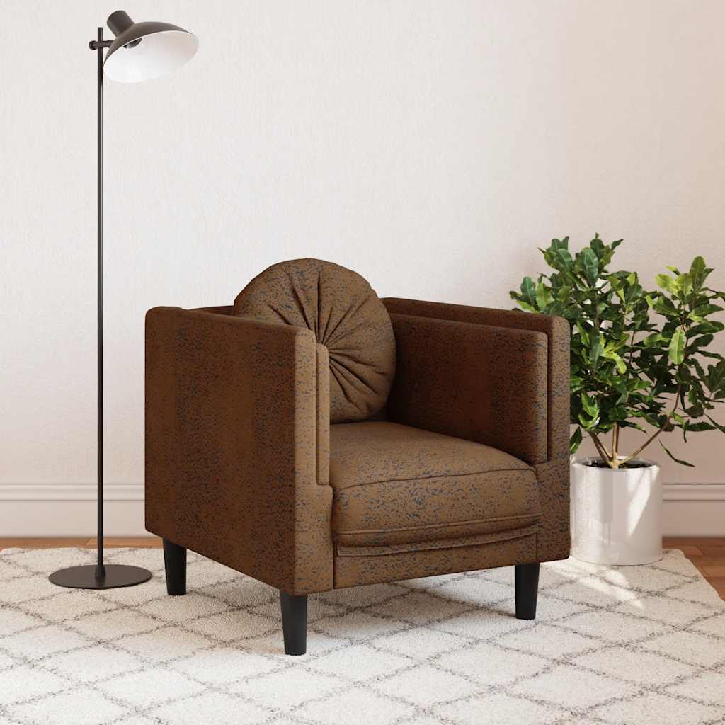 Vidaxl fauteuil met kussen kunstsuède bruin