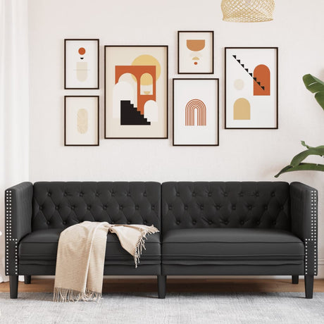 Vidaxl driezitsbank chesterfield-stijl kunstleer zwart