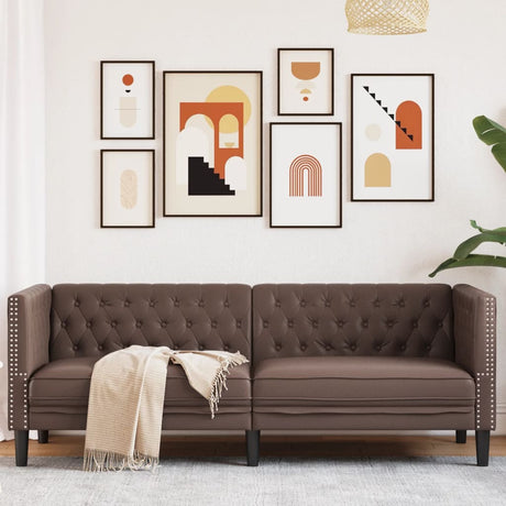 Vidaxl driezitsbank chesterfield-stijl kunstleer bruin