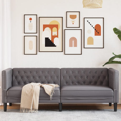 Vidaxl driezitsbank chesterfield-stijl kunstleer grijs