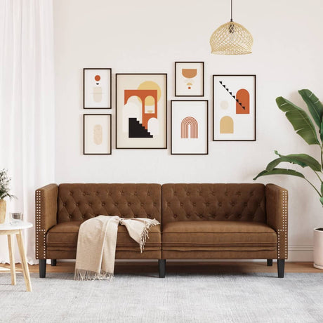 Vidaxl driezitsbank chesterfield-stijl kunstsuède bruin