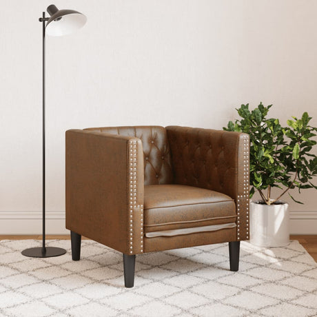 Vidaxl fauteuil chesterfield-stijl kunstsuède bruin