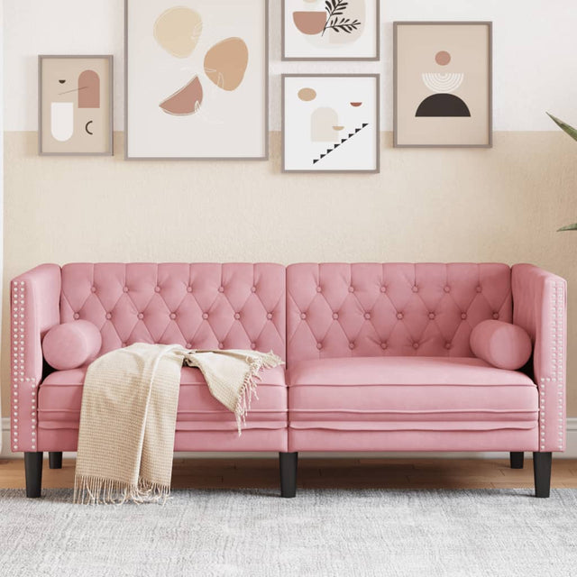 Vidaxl tweezitsbank chesterfield-stijl en bolsters fluweel roze