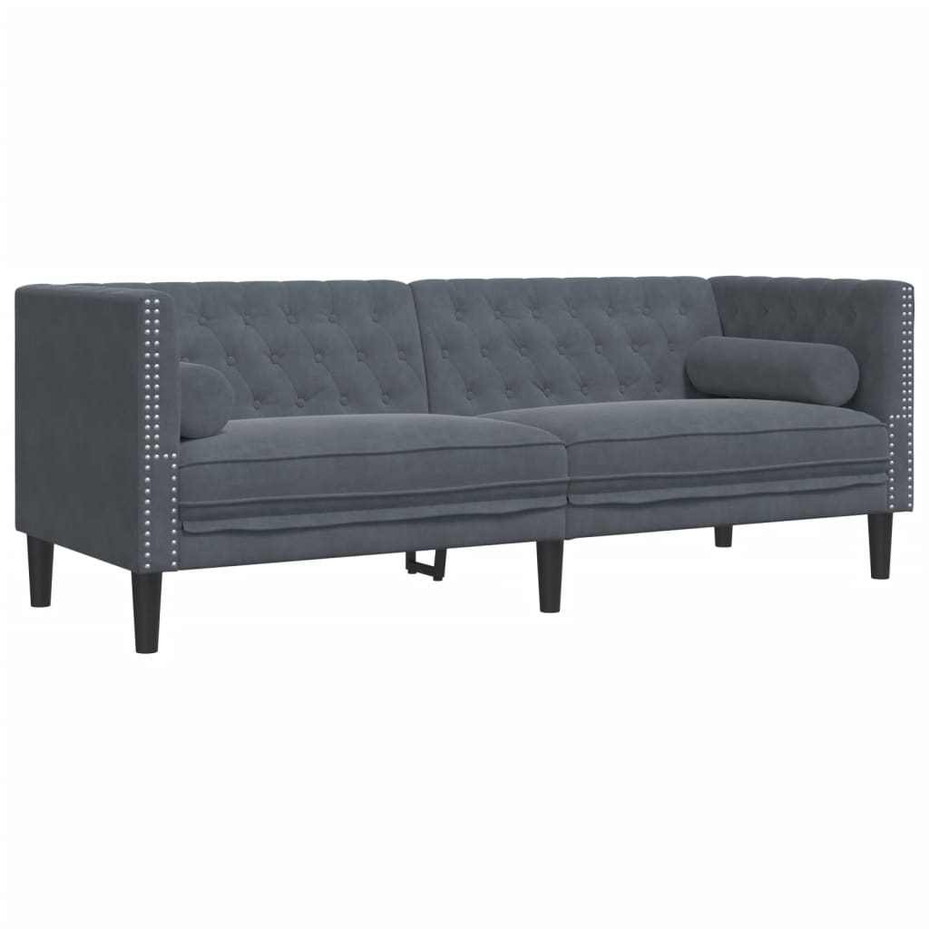 Vidaxl driezitsbank chesterfield-stijl en bolsters fluweel donkergrijs
