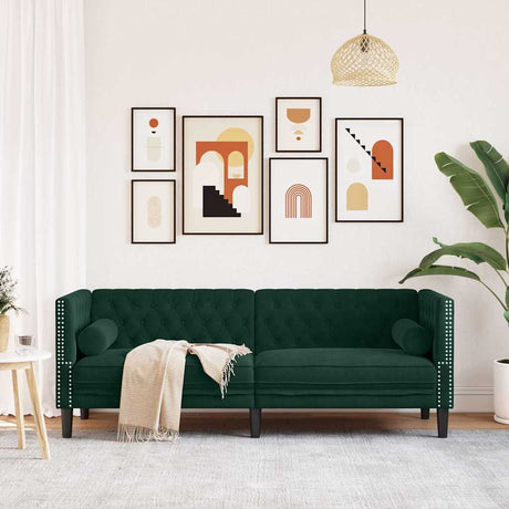 Vidaxl driezitsbank chesterfield-stijl en bolsters fluweel donkergroen