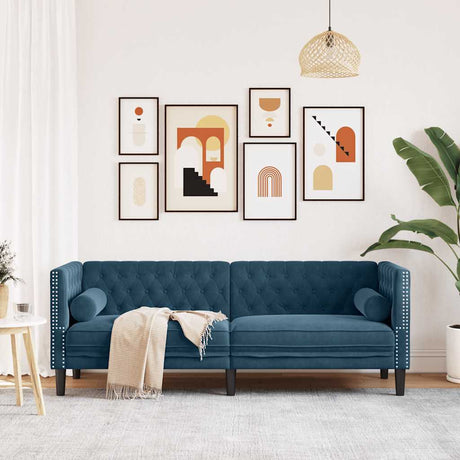 Vidaxl driezitsbank chesterfield-stijl met bolsters fluweel blauw