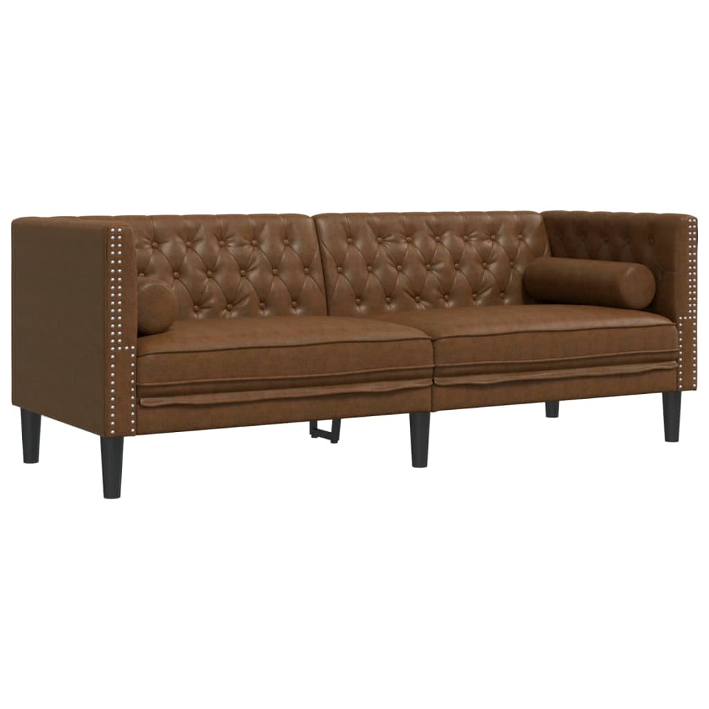 Vidaxl driezitsbank chesterfield-stijl met bolsters kunstsuède bruin