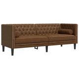 Vidaxl driezitsbank chesterfield-stijl met bolsters kunstsuède bruin