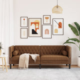 Vidaxl driezitsbank chesterfield-stijl met bolsters kunstsuède bruin