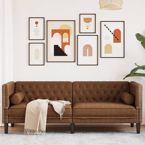 Vidaxl driezitsbank chesterfield-stijl met bolsters kunstsuède bruin