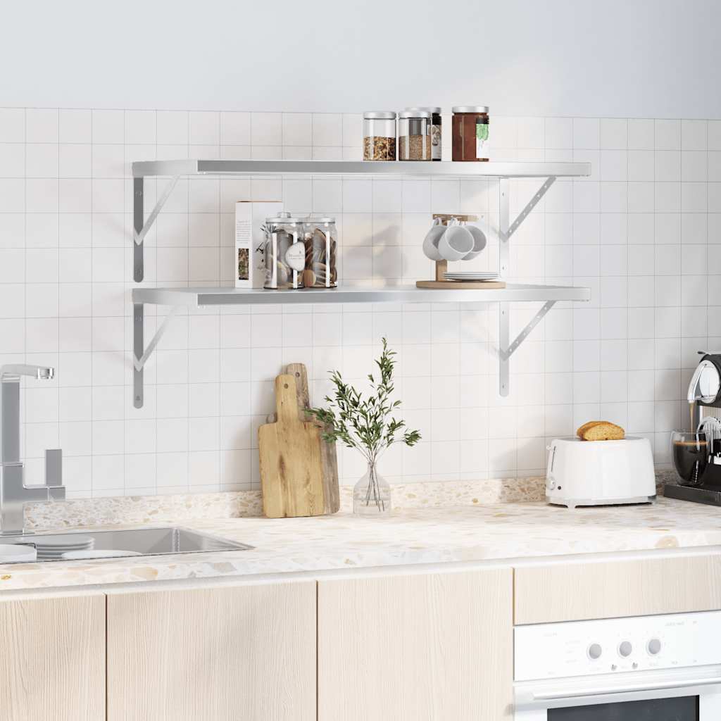 Vidaxl wandschappen 2 st 100x40 cm roestvrijstaal zilverkleurig
