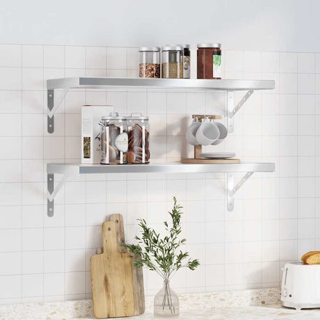 Vidaxl wandschappen 2 st 75x30 cm roestvrijstaal zilverkleurig