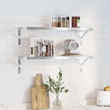 Vidaxl wandschappen 2 st 75x23,5 cm roestvrijstaal zilverkleurig