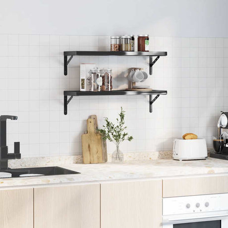 Vidaxl wandschappen 2 st 75x23,5 cm roestvrijstaal zwart