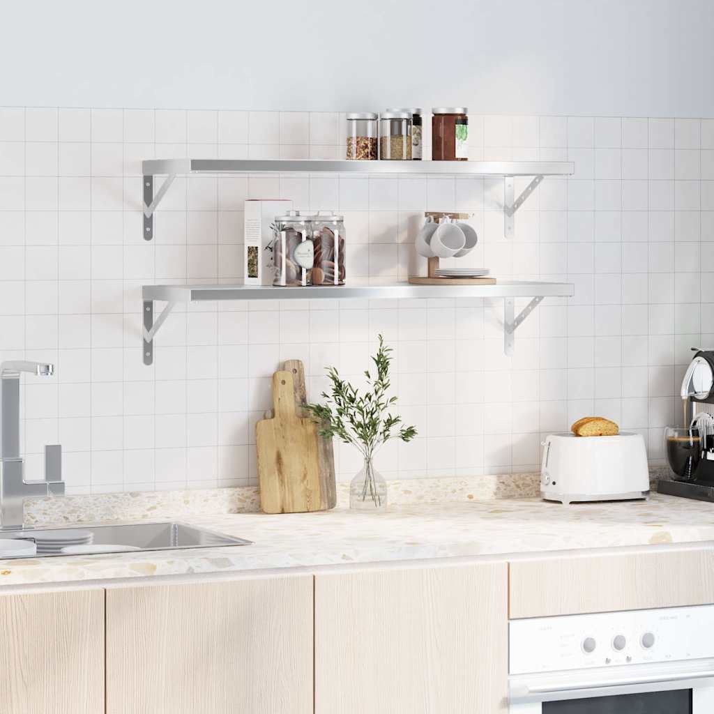 Vidaxl wandschappen 2 st 100x30 cm roestvrijstaal zilverkleurig