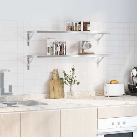Vidaxl wandschappen 2 st 100x30 cm roestvrijstaal zilverkleurig