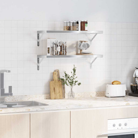 Vidaxl wandschappen 2 st 75x30 cm roestvrijstaal zilverkleurig
