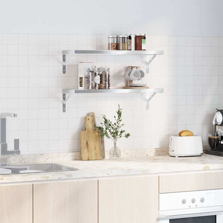 Vidaxl wandschappen 2 st 75x23,5 cm roestvrijstaal zilverkleurig
