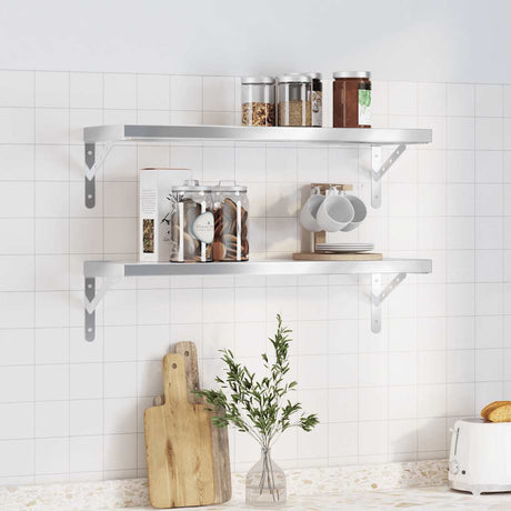 Vidaxl wandschappen 2 st 75x23,5 cm roestvrijstaal zilverkleurig