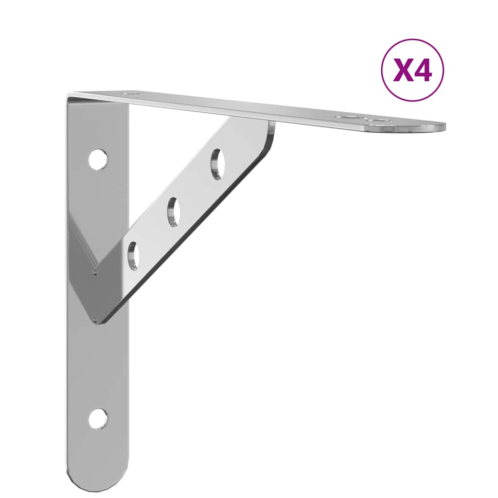 Vidaxl plankdragers 4 st 23,5x2,5x15,5 cm roestvrijstaal zilverkleurig
