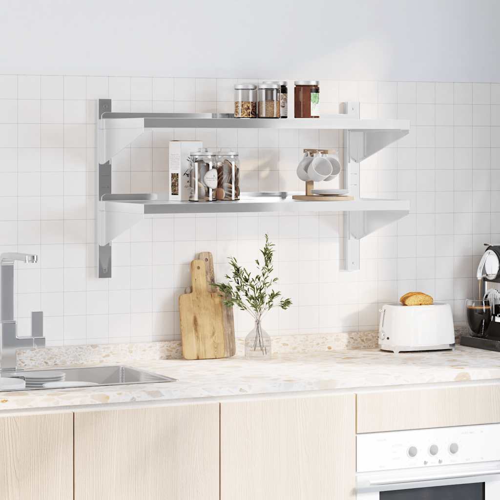 Vidaxl wandschap 2-laags 100x40x60 cm roestvrijstaal zilverkleurig