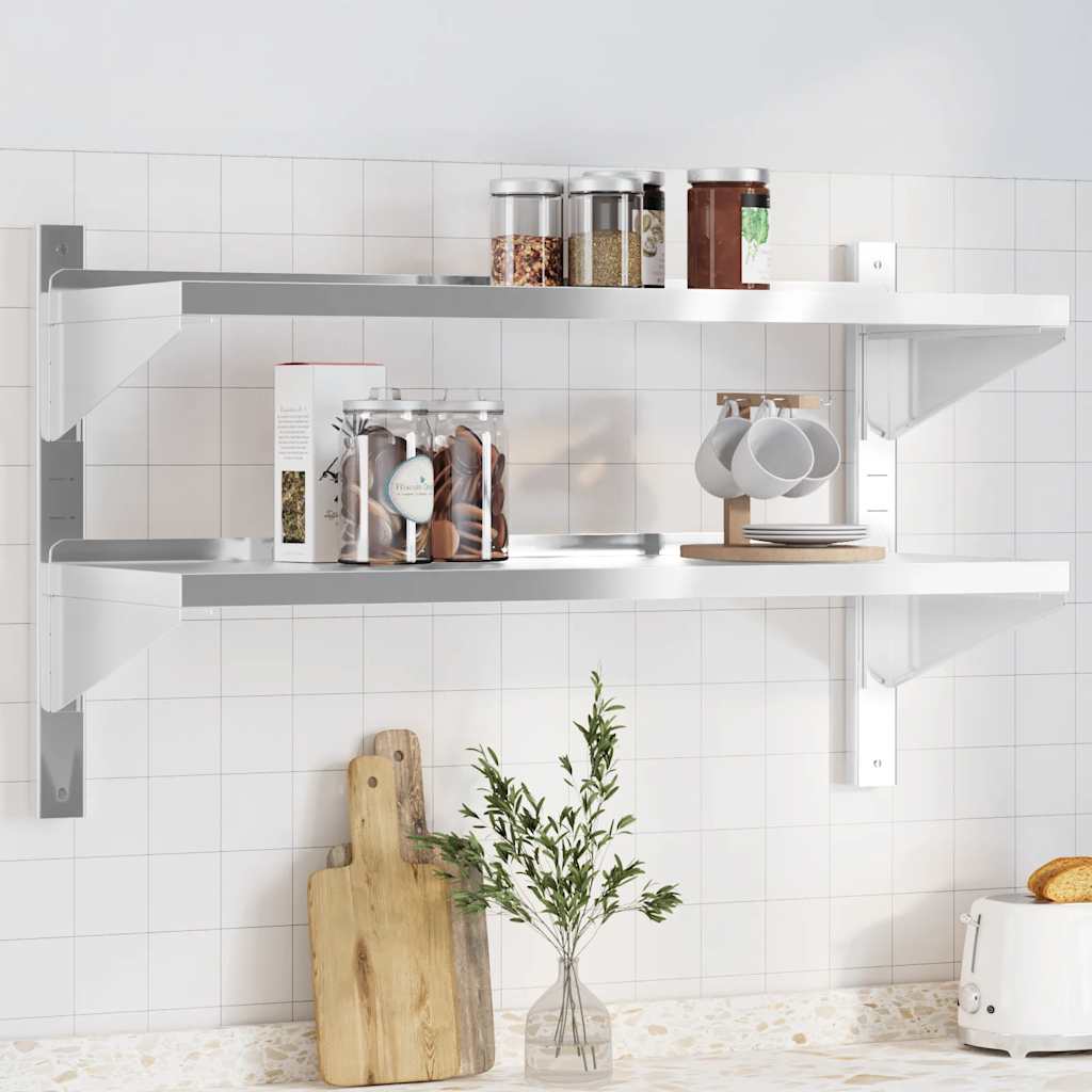 Vidaxl wandschap 2-laags 100x40x60 cm roestvrijstaal zilverkleurig