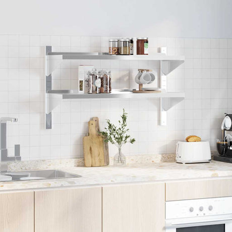 Vidaxl wandschap 2-laags 100x30x60 cm roestvrijstaal zilverkleurig