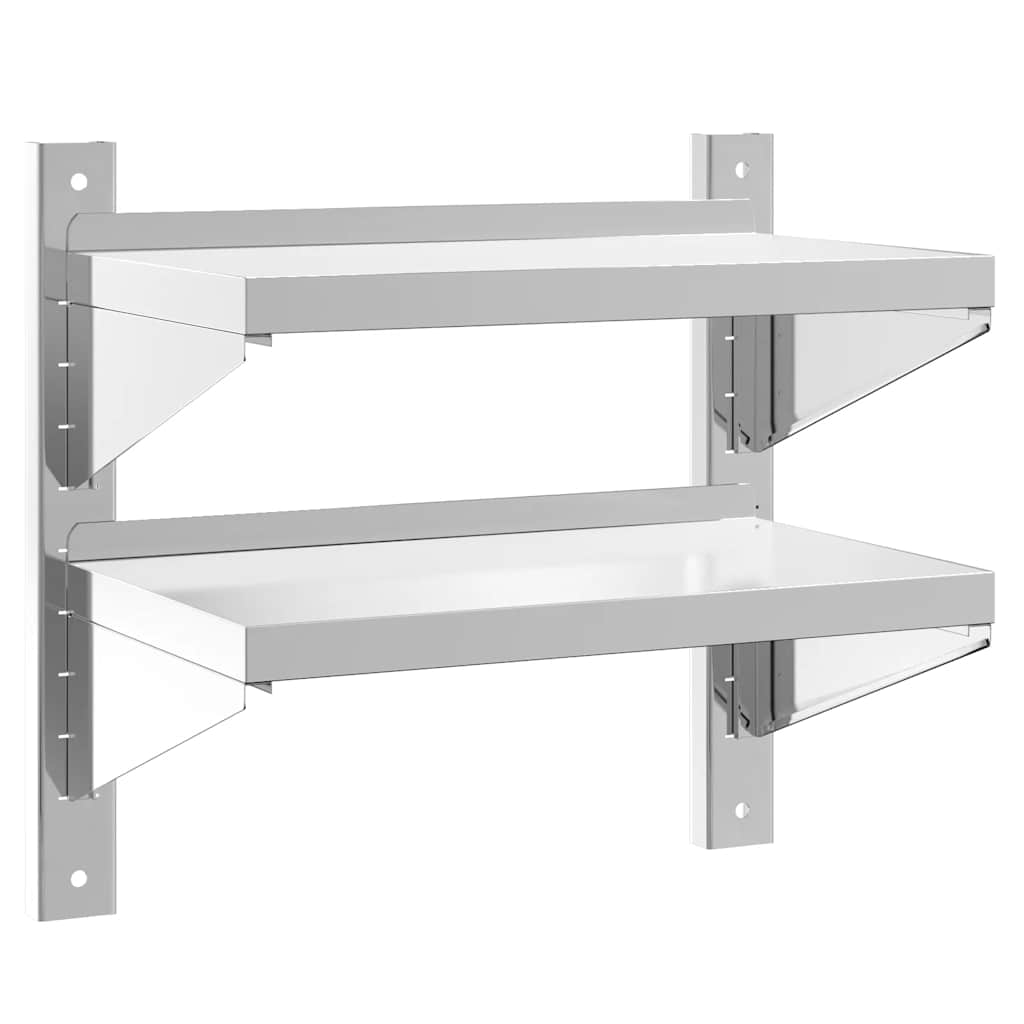 Vidaxl wandschap 2-laags 50x30x48 cm roestvrijstaal zilverkleurig