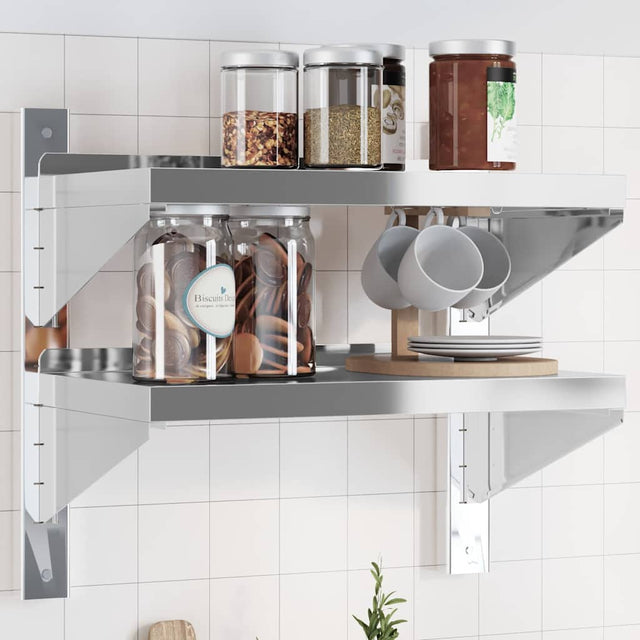 Vidaxl wandschap 2-laags 50x30x48 cm roestvrijstaal zilverkleurig