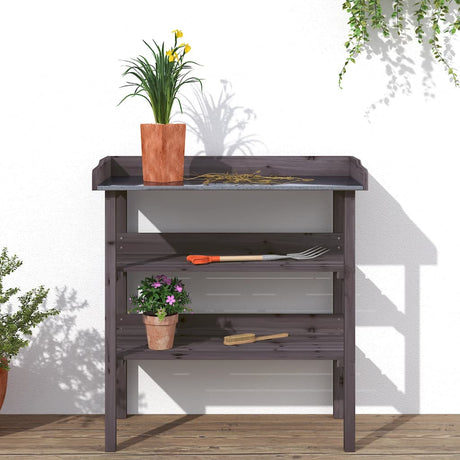 Vidaxx Pflanzentisch mit Regalen 78x38x82,5 cm graues Kiefernholz