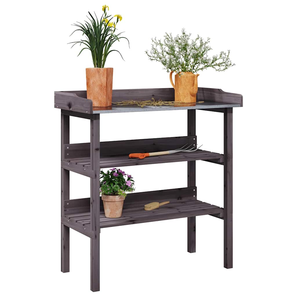 Vidaxx Pflanzentisch mit Regalen 78x38x82,5 cm graues Kiefernholz