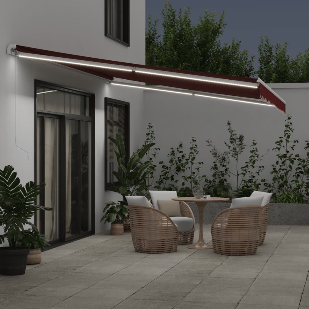 VidaXL Markise manuell ausziehbar mit LED 500x300 cm burgunderrot