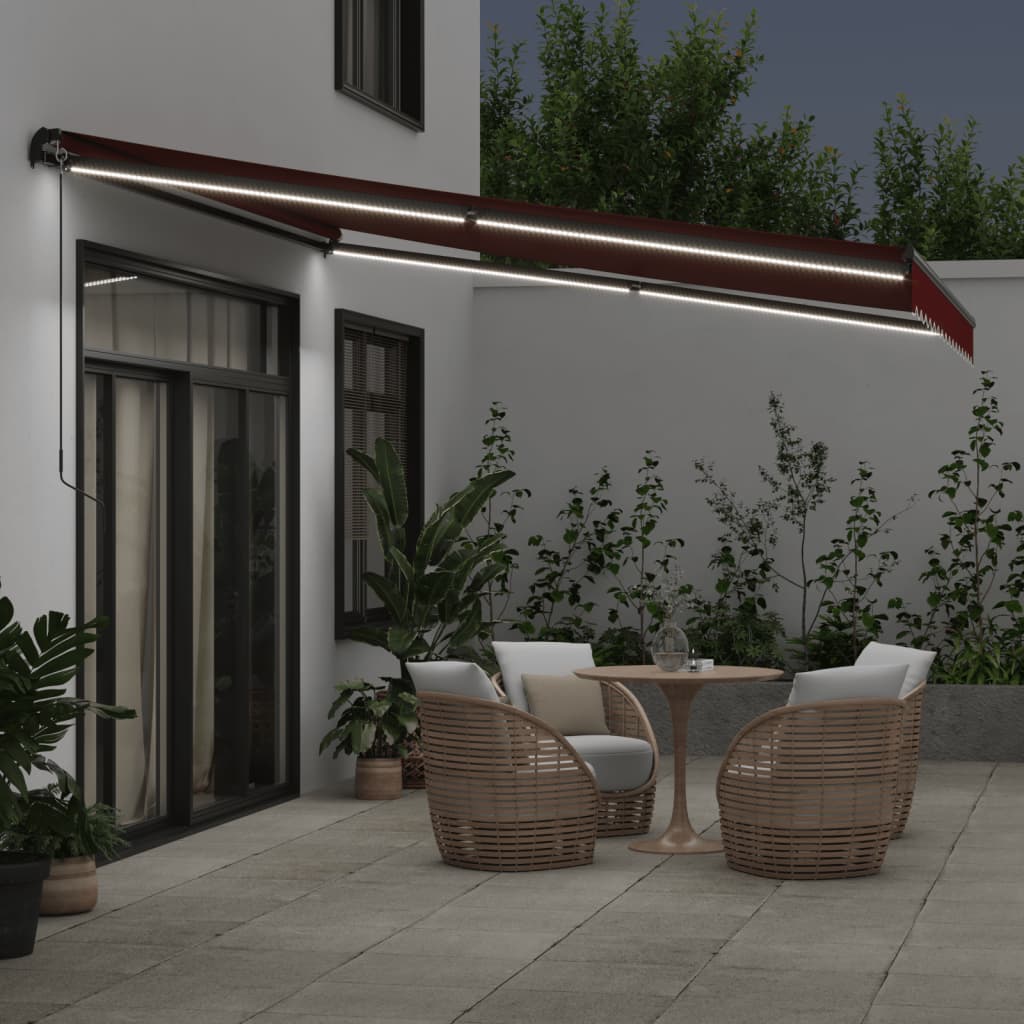 VidaXL Markise manuell ausziehbar mit LEDs 400x350 cm burgunderrot