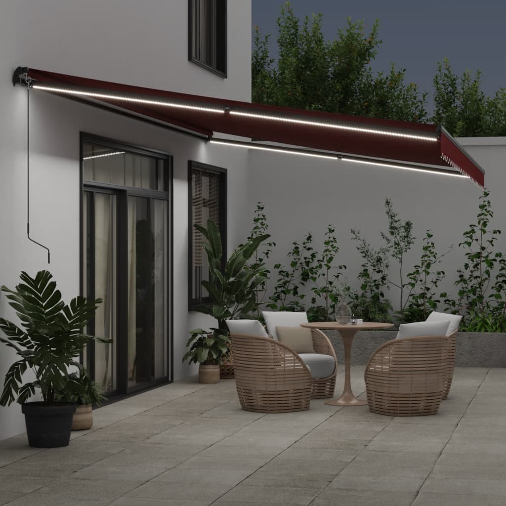 VidaXL Markise manuell ausziehbar mit LEDs 600x350 cm burgunderrot