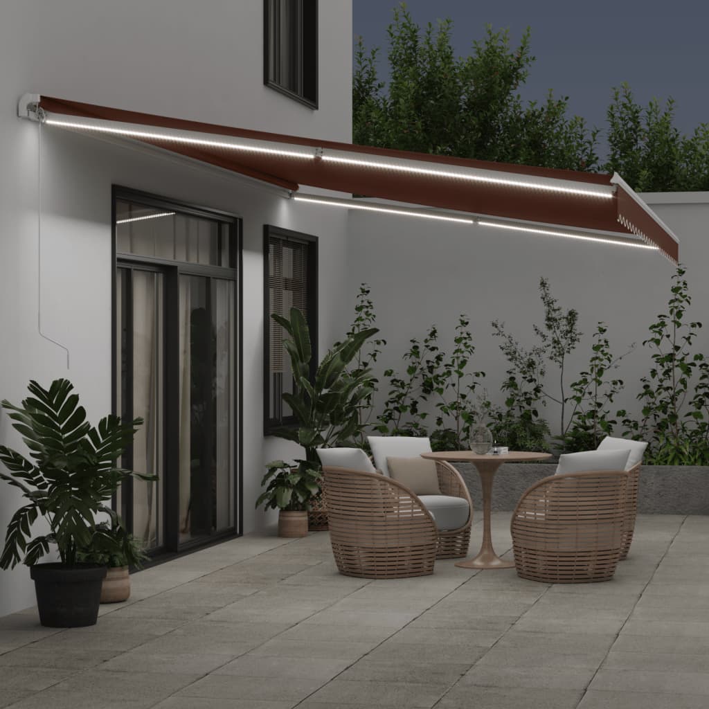 VidaXL Markise manuell ausziehbar mit LED 600x300 cm braun
