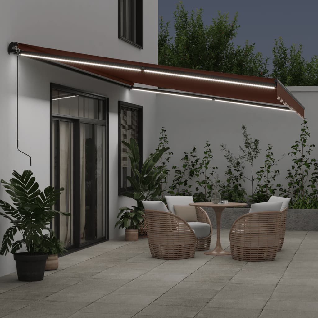 VidaXL Markise manuell ausziehbar mit LEDs 500x350 cm braun