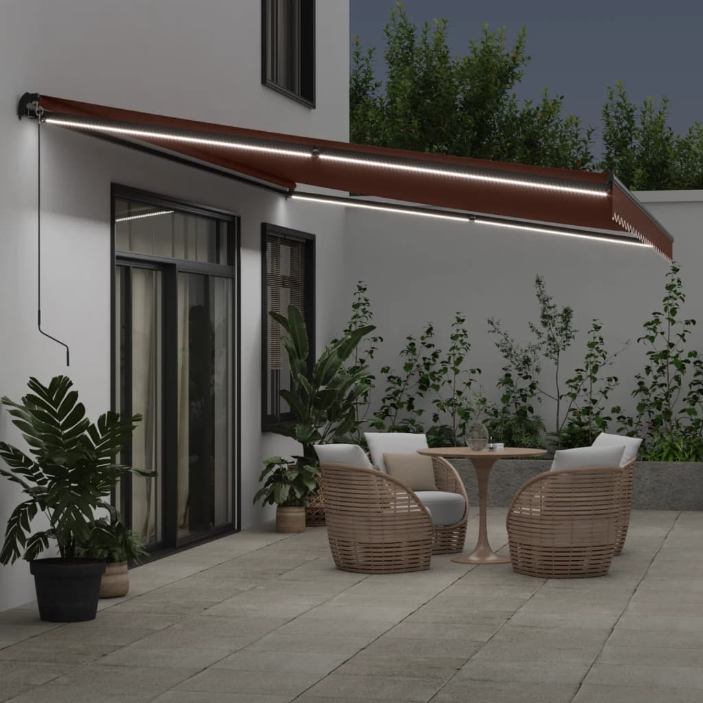 VidaXL Markise manuell ausziehbar mit LEDs 600x350 cm braun