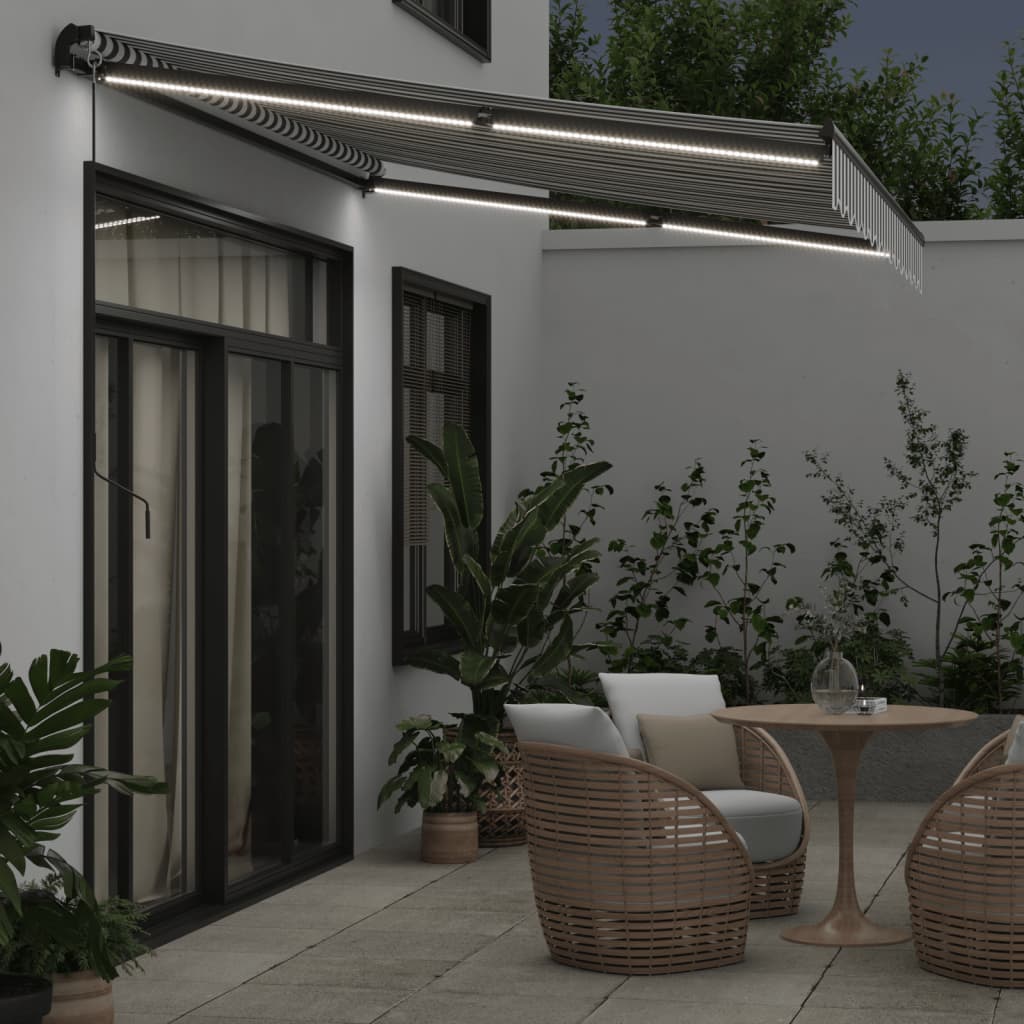 VidaXL Markise manuell ausziehbar und LED 350x250 cm Anthrazit und Weiß