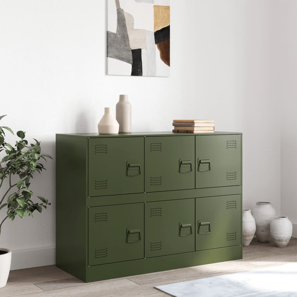 Vidaxl dressoir 99x39x73 cm staal olijfgroen