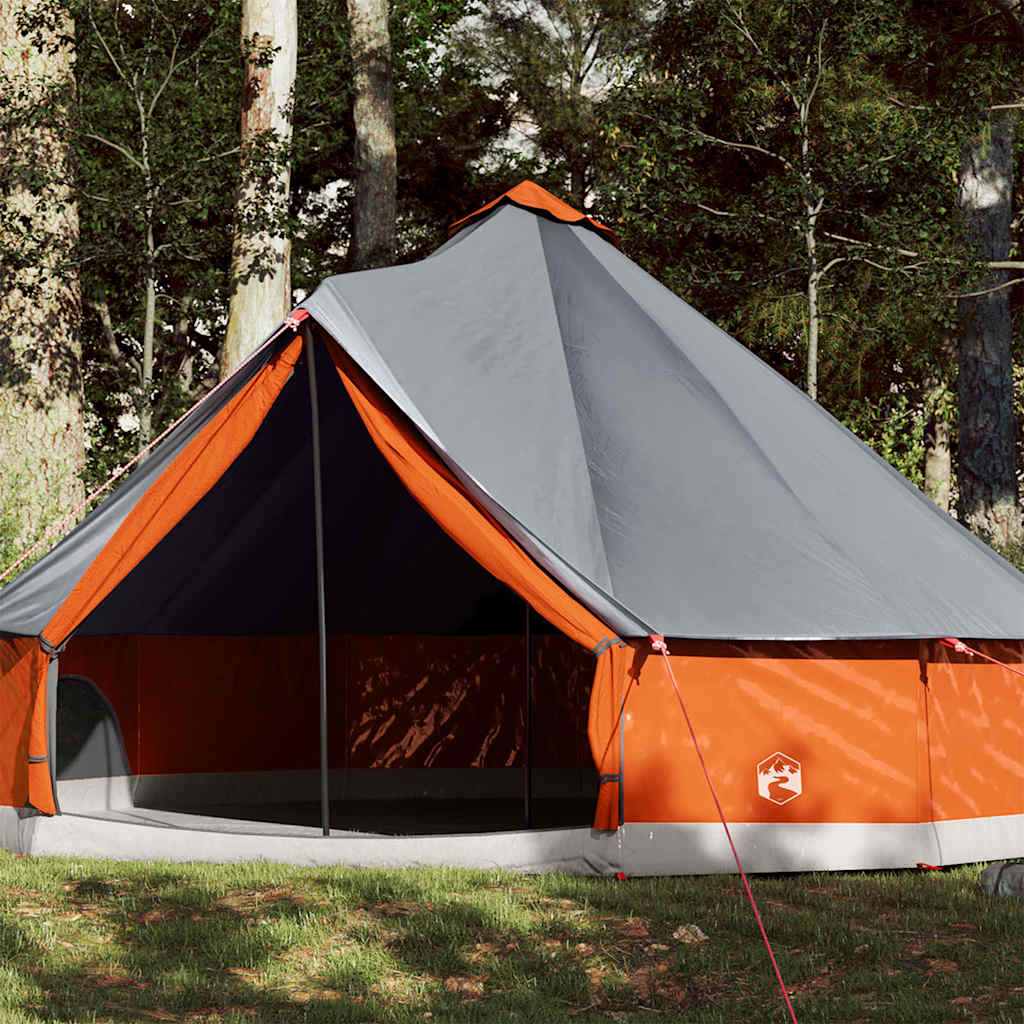 Vidaxl Tipi-Zelt für Familie 12 Personen, wasserdicht, Grau und Orange