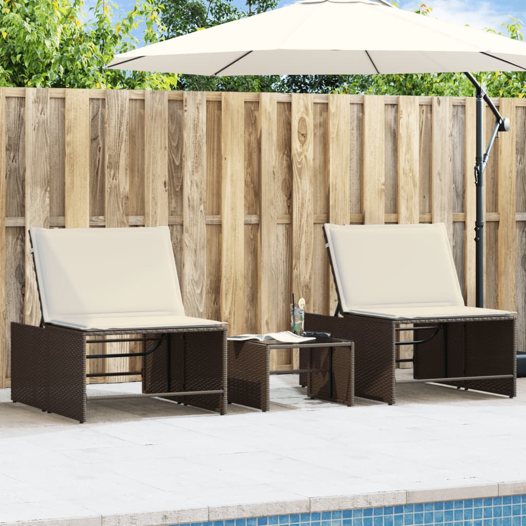 Vidaxl ligstoelen 2 st met tafel bruin poly rattan