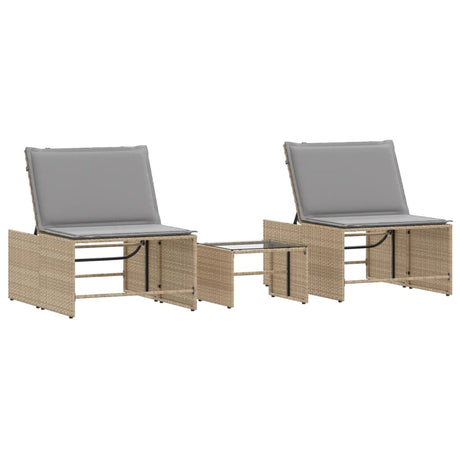 Vidaxl ligstoelen 2 st met tafel beige poly rattan