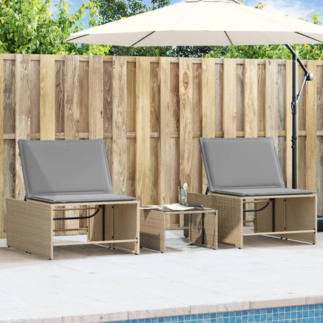 Vidaxl ligstoelen 2 st met tafel beige poly rattan