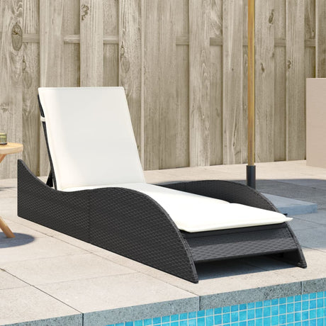 Vidaxl ligbed met kussen 60x205x73 cm poly rattan zwart